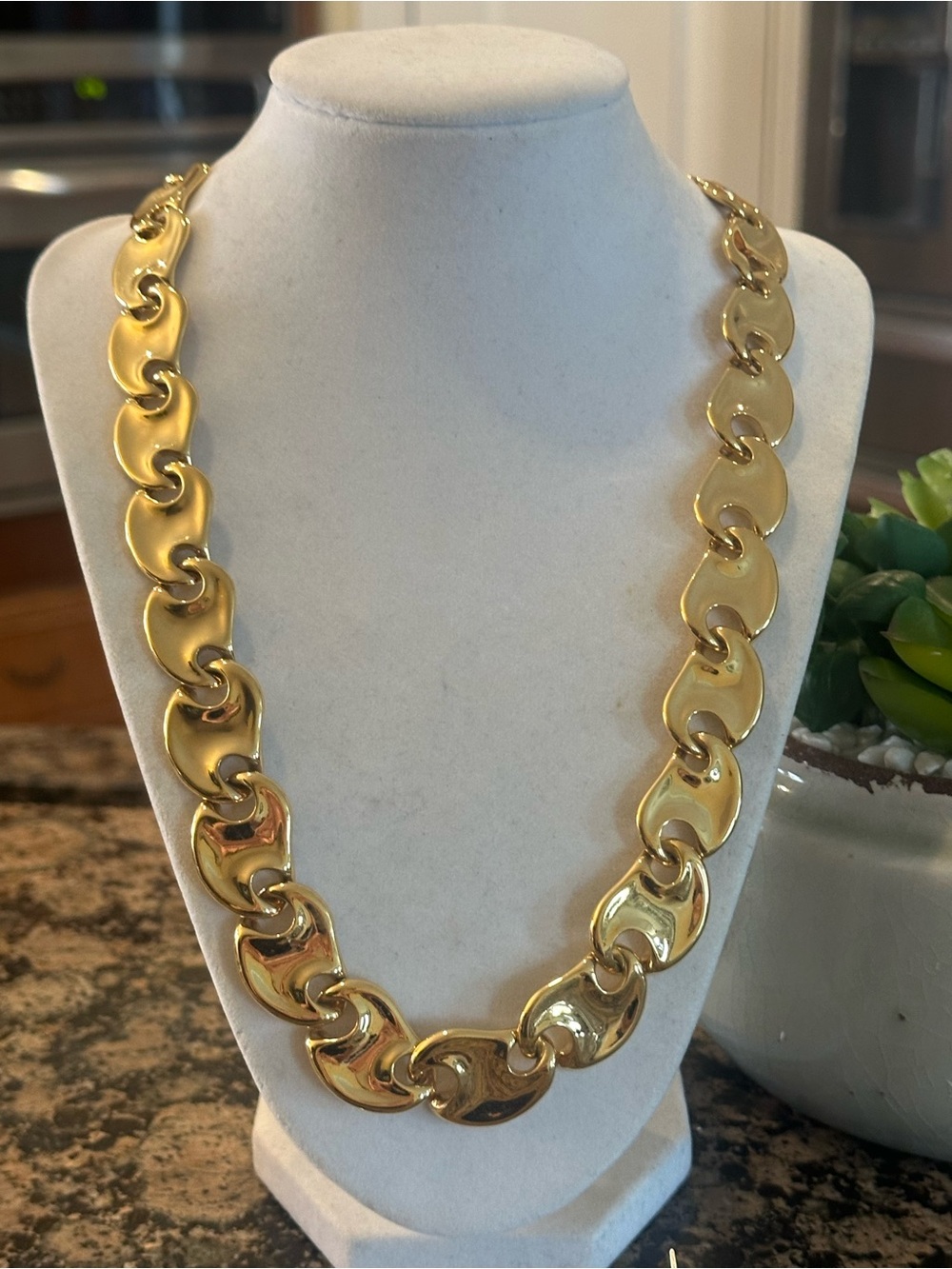 Vintage Monet Gold Mariner Link Statement Necklace Chunky 1980s Runway